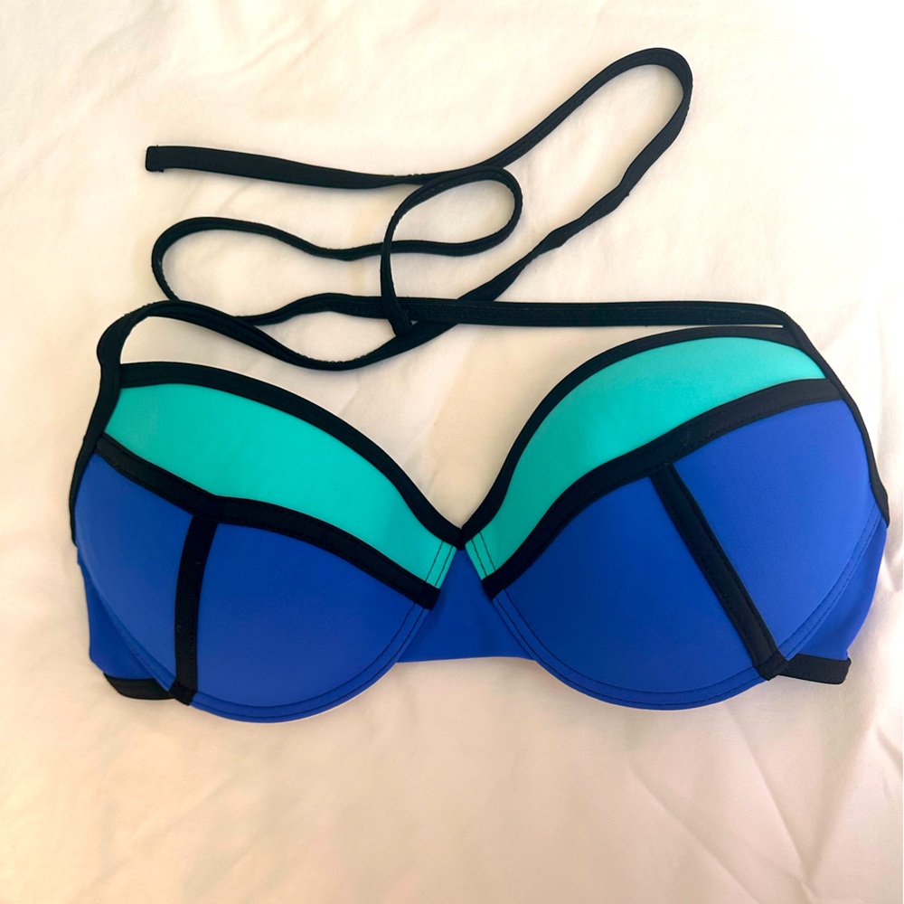 Color-block Blue and Green Women's Bikini Top